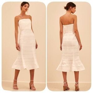 C/MEO COLLECTIVE SOLITUDE MIDI Strapless Mermaid DRESS Sz L White
